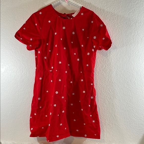 Ban.do Red Dress with Daisy White Floral Pattern Back Tie Front Pockets Sz Large - Picture 3 of 11